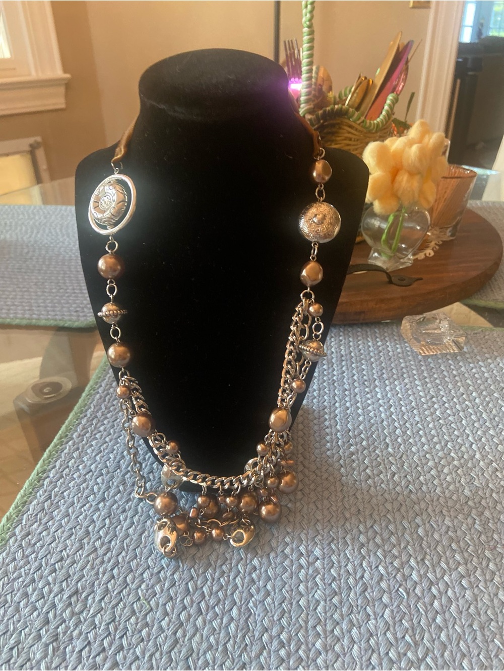 Gold-Tone Beaded Multi-Chain Statement Necklace